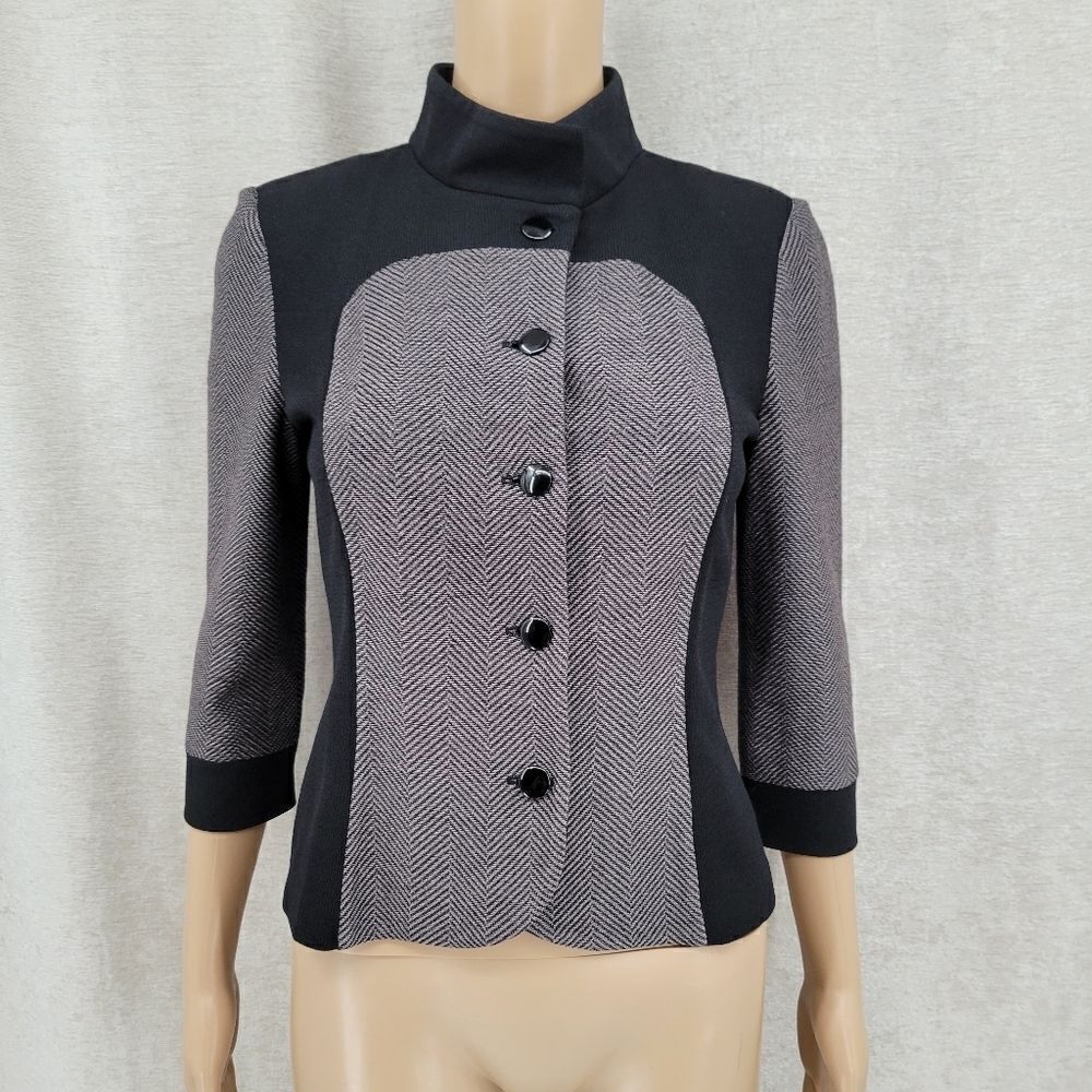 St. John Blazer Santana Knit Black Label Herringbone and Solid Black Women's 2